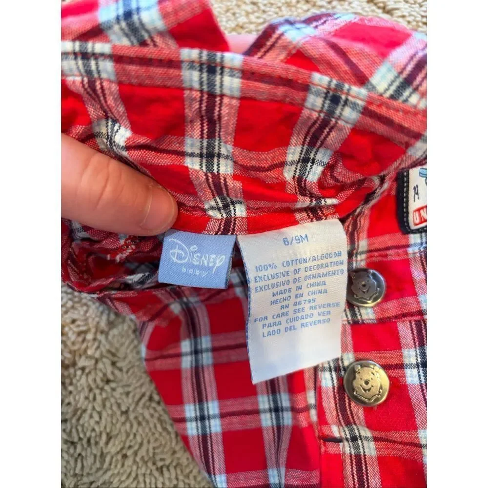 Vintage Disney Winnie the Pooh Plaid Shortalls Embroidered Baby Outfit 6-9 Month
